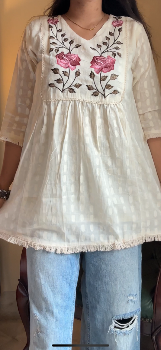 Cotton Embroidered Short Kurti