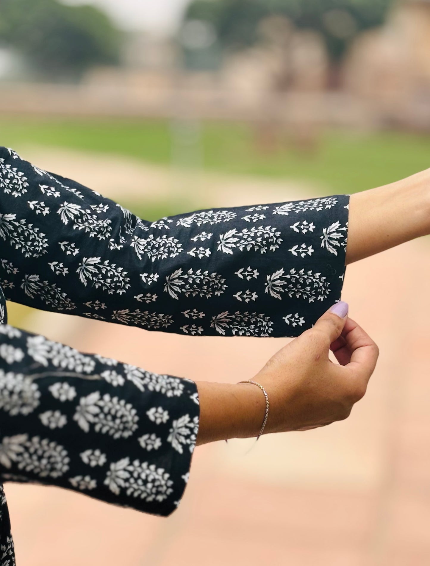 Black Handblock Cotton Kurta Set with Dupatta